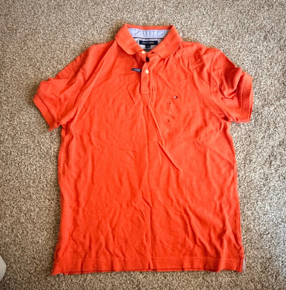 Tommy Hilfiger Orange Polo Shirt Size Large New Mens
